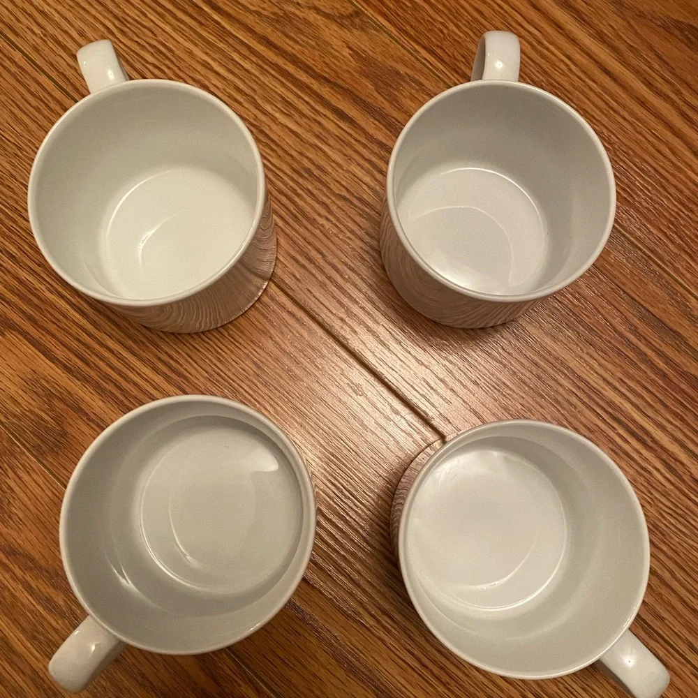 CRATE & BARREL ASPEN WHITE CUP SAUCER SET 9oz/ 6.25” SET OF 4